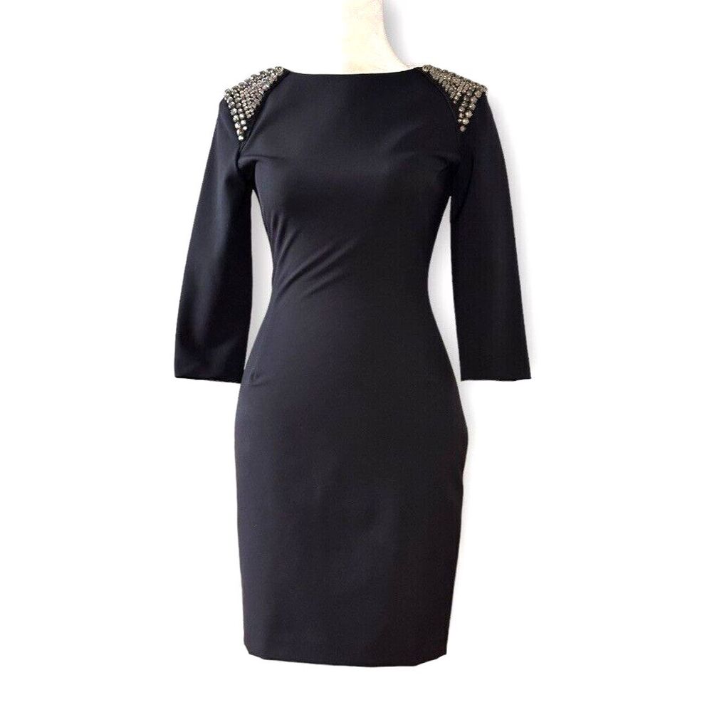 Zara Woman Jewel Rhinestone Embellished Mini Sheath Dress Black XS